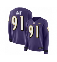 Women's Baltimore Ravens #91 Shane Ray Limited Purple Therma Long Sleeve Football Jersey