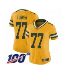 Women's Green Bay Packers #77 Billy Turner Limited Gold Rush Vapor Untouchable 100th Season Football Jersey