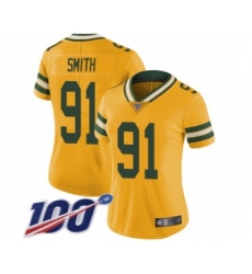 Women's Green Bay Packers #91 Preston Smith Limited Gold Rush Vapor Untouchable 100th Season Football Jersey