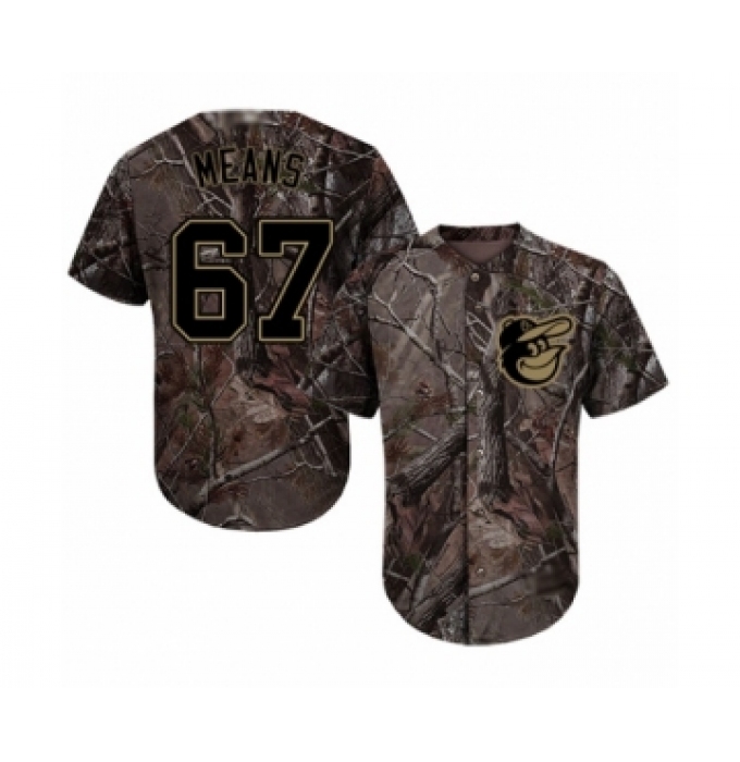 Men's Baltimore Orioles #67 John Means Authentic Camo Realtree Collection Flex Base Baseball Jersey