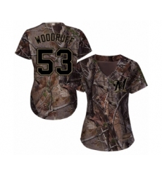 Women's Milwaukee Brewers #53 Brandon Woodruff Authentic Camo Realtree Collection Flex Base Baseball Jersey