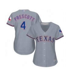 Women's Texas Rangers #4 Dak Prescott Authentic Grey Road Cool Base Baseball Jersey