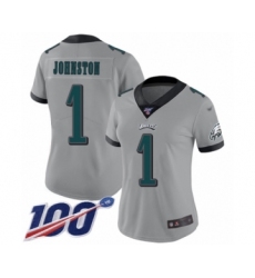 Women's Philadelphia Eagles #1 Cameron Johnston Limited Silver Inverted Legend 100th Season Football Jersey