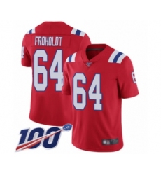 Men's New England Patriots #64 Hjalte Froholdt Red Alternate Vapor Untouchable Limited Player 100th Season Football Jersey