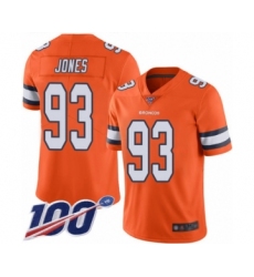 Men's Denver Broncos #93 Dre'Mont Jones Limited Orange Rush Vapor Untouchable 100th Season Football Jersey
