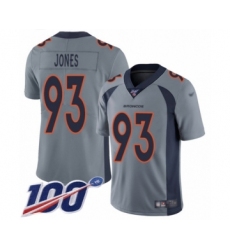 Men's Denver Broncos #93 Dre'Mont Jones Limited Silver Inverted Legend 100th Season Football Jersey