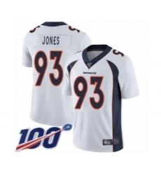 Men's Denver Broncos #93 Dre'Mont Jones White Vapor Untouchable Limited Player 100th Season Football Jersey