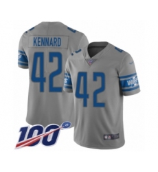 Men's Detroit Lions #42 Devon Kennard Limited Gray Inverted Legend 100th Season Football Jersey