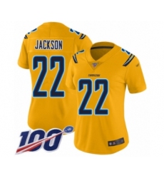 Women's Los Angeles Chargers #22 Justin Jackson Limited Gold Inverted Legend 100th Season Football Jersey