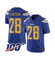 Men's Los Angeles Chargers #28 Brandon Facyson Limited Electric Blue Rush Vapor Untouchable 100th Season Football Jersey