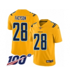 Men's Los Angeles Chargers #28 Brandon Facyson Limited Gold Inverted Legend 100th Season Football Jersey