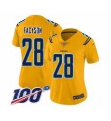 Women's Los Angeles Chargers #28 Brandon Facyson Limited Gold Inverted Legend 100th Season Football Jersey