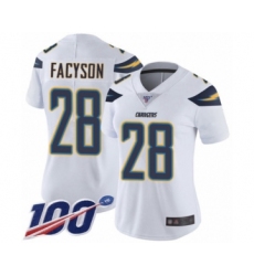 Women's Los Angeles Chargers #28 Brandon Facyson White Vapor Untouchable Limited Player 100th Season Football Jersey