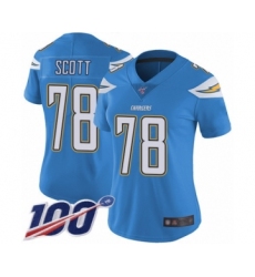 Women's Los Angeles Chargers #78 Trent Scott Electric Blue Alternate Vapor Untouchable Limited Player 100th Season Football Jersey