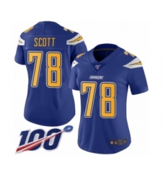 Women's Los Angeles Chargers #78 Trent Scott Limited Electric Blue Rush Vapor Untouchable 100th Season Football Jersey
