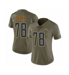 Women's Los Angeles Chargers #78 Trent Scott Limited Olive 2017 Salute to Service Football Jersey