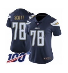 Women's Los Angeles Chargers #78 Trent Scott Navy Blue Team Color Vapor Untouchable Limited Player 100th Season Football Jersey