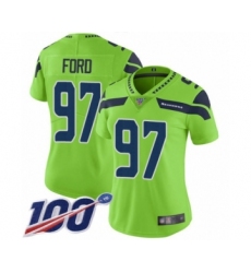 Women's Seattle Seahawks #97 Poona Ford Limited Green Rush Vapor Untouchable 100th Season Football Jersey