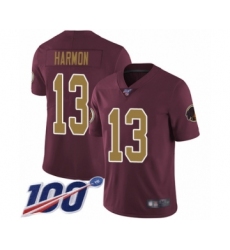 Men's Washington Redskins #13 Kelvin Harmon Burgundy Red Gold Number Alternate 80TH Anniversary Vapor Untouchable Limited Player 100th Season Football Jers