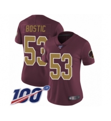 Women's Washington Redskins #53 Jon Bostic Burgundy Red Gold Number Alternate 80TH Anniversary Vapor Untouchable Limited Player 100th Season Football Jerse
