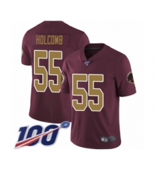 Men's Washington Redskins #55 Cole Holcomb Burgundy Red Gold Number Alternate 80TH Anniversary Vapor Untouchable Limited Player 100th Season Football Jerse