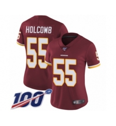 Women's Washington Redskins #55 Cole Holcomb Burgundy Red Team Color Vapor Untouchable Limited Player 100th Season Football Jersey