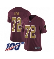 Men's Washington Redskins #72 Donald Penn Burgundy Red Gold Number Alternate 80TH Anniversary Vapor Untouchable Limited Player 100th Season Football Jersey