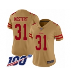 Women's San Francisco 49ers #31 Raheem Mostert Limited Gold Inverted Legend 100th Season Football Jersey