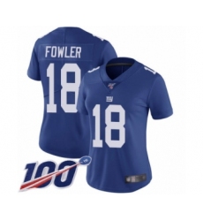 Women's New York Giants #18 Bennie Fowler Royal Blue Team Color Vapor Untouchable Limited Player 100th Season Football Jersey