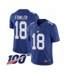 Youth New York Giants #18 Bennie Fowler Royal Blue Team Color Vapor Untouchable Limited Player 100th Season Football Jersey