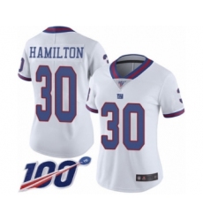 Women's New York Giants #30 Antonio Hamilton Limited White Rush Vapor Untouchable 100th Season Football Jersey