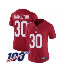Women's New York Giants #30 Antonio Hamilton Red Limited Red Inverted Legend 100th Season Football Jersey