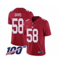 Men's New York Giants #58 Tae Davis Red Limited Red Inverted Legend 100th Season Football Jersey