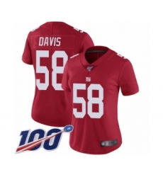 Women's New York Giants #58 Tae Davis Red Limited Red Inverted Legend 100th Season Football Jersey