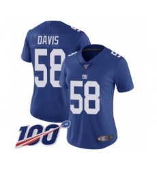 Women's New York Giants #58 Tae Davis Royal Blue Team Color Vapor Untouchable Limited Player 100th Season Football Jersey