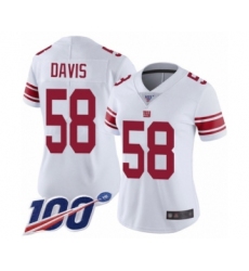 Women's New York Giants #58 Tae Davis White Vapor Untouchable Limited Player 100th Season Football Jersey