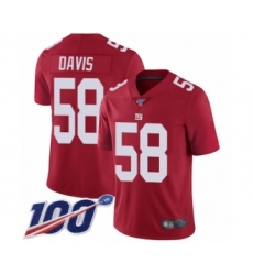 Youth New York Giants #58 Tae Davis Red Limited Red Inverted Legend 100th Season Football Jersey