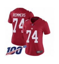 Women's New York Giants #74 Mike Remmers Red Limited Red Inverted Legend 100th Season Football Jersey
