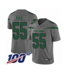 Men's New York Jets #55 Ryan Kalil Limited Gray Inverted Legend 100th Season Football Jersey