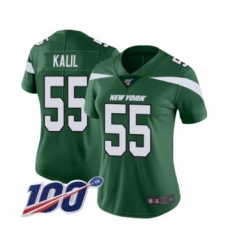 Women's New York Jets #55 Ryan Kalil Green Team Color Vapor Untouchable Limited Player 100th Season Football Jersey