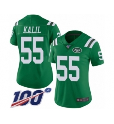 Women's New York Jets #55 Ryan Kalil Limited Green Rush Vapor Untouchable 100th Season Football Jersey