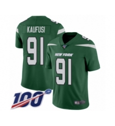 Men's New York Jets #91 Bronson Kaufusi Green Team Color Vapor Untouchable Limited Player 100th Season Football Jersey