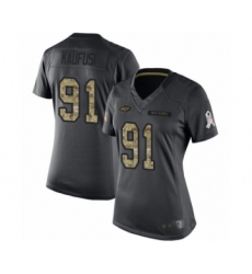 Women's New York Jets #91 Bronson Kaufusi Limited Black 2016 Salute to Service Football Jersey