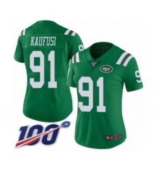 Women's New York Jets #91 Bronson Kaufusi Limited Green Rush Vapor Untouchable 100th Season Football Jersey