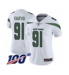 Women's New York Jets #91 Bronson Kaufusi White Vapor Untouchable Limited Player 100th Season Football Jersey