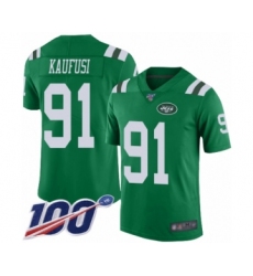 Youth New York Jets #91 Bronson Kaufusi Limited Green Rush Vapor Untouchable 100th Season Football Jersey