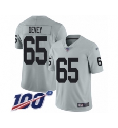 Men's Oakland Raiders #65 Jordan Devey Limited Silver Inverted Legend 100th Season Football Jersey