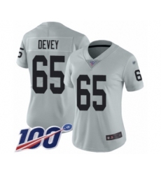Women's Oakland Raiders #65 Jordan Devey Limited Silver Inverted Legend 100th Season Football Jersey