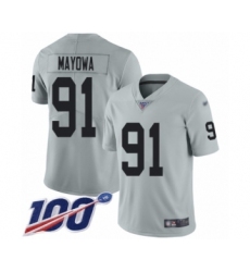 Men's Oakland Raiders #91 Benson Mayowa Limited Silver Inverted Legend 100th Season Football Jersey