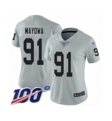 Women's Oakland Raiders #91 Benson Mayowa Limited Silver Inverted Legend 100th Season Football Jersey